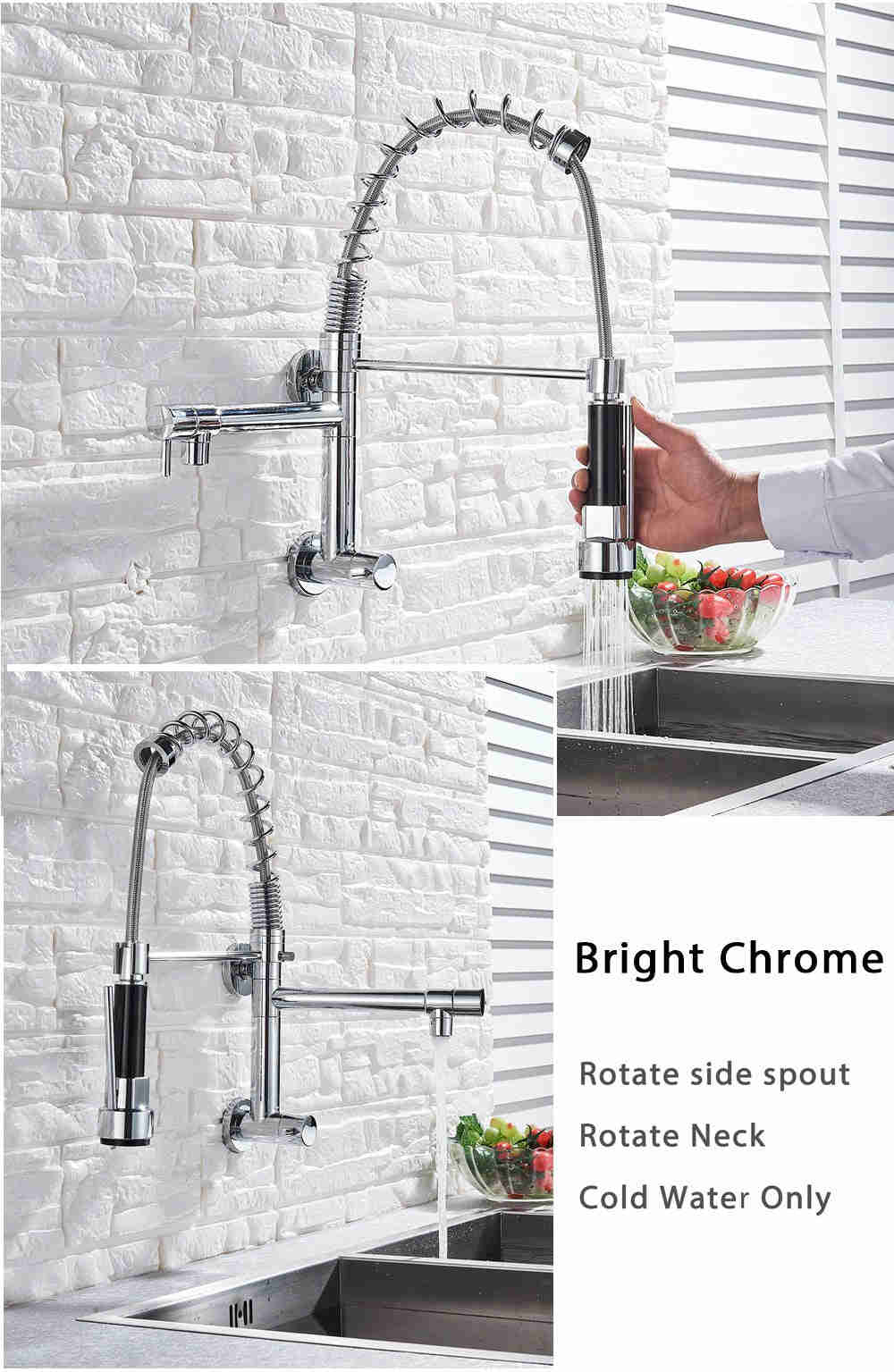 MIRODEMI® Wall Mounted Swivel Side Sprayer Dual Spout Kitchen Tap