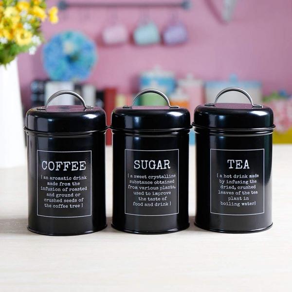 3-Piece Metal Food Storage Tin Set for Coffee, Tea, and Sugar with Airtight Lid