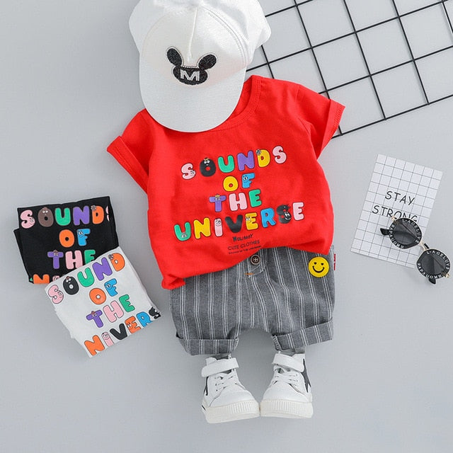 MOF Kids Baby Boy Summer Outfit - Cartoon Print T-Shirt & Shorts