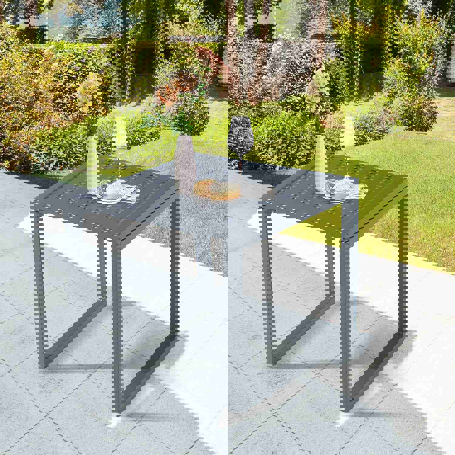 Patio Aluminum Side Table Outdoor Indoor Square End Table, Light Grey