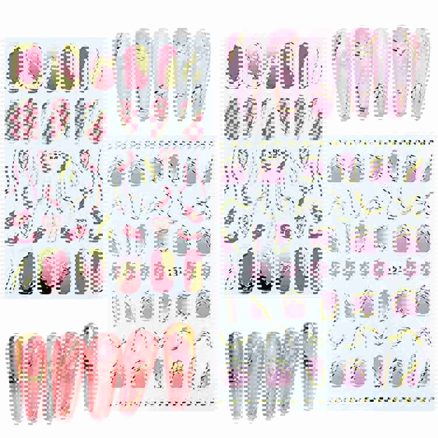 6 Sheets Gold Nail Art Stickers - 3D Metallic Self-Adhesive Nail Decals for French Manicure