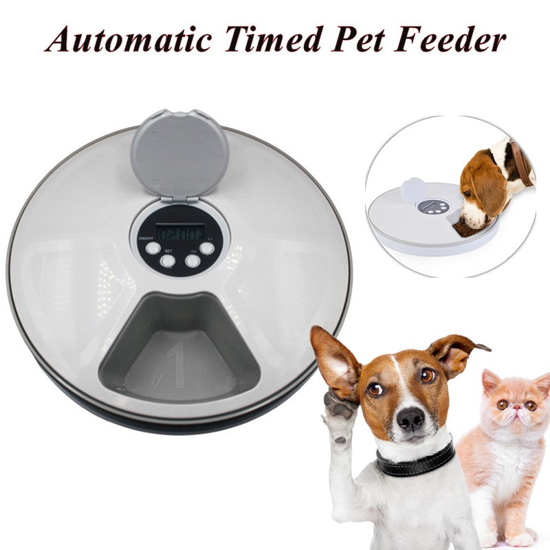 Round Timing Feeder Automatic Pet Feeder - 6 Meals, 6 Grids, Electric Dry Food Dispenser for Cats and Dogs