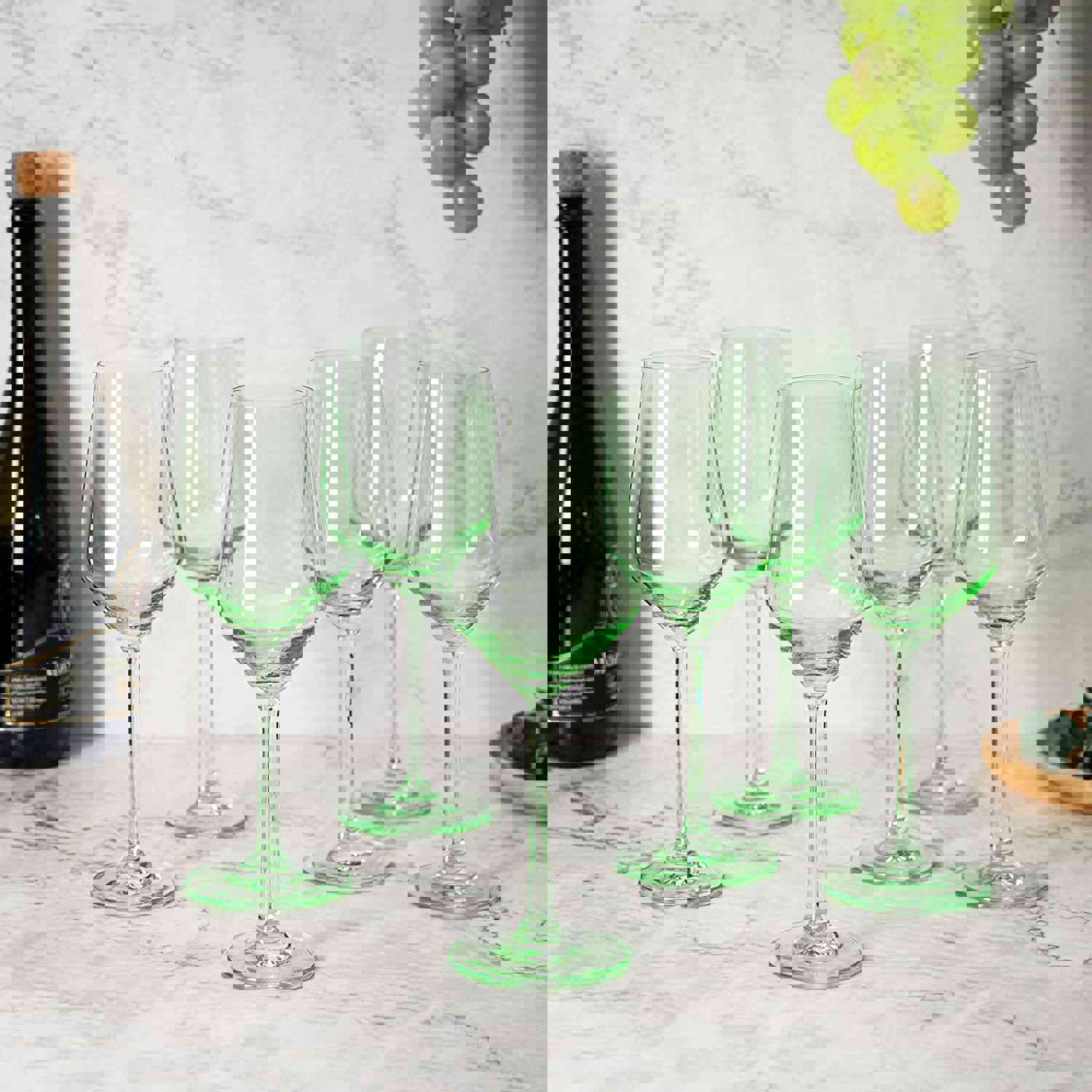 Green Colored Wine Glass Set, 12oz Glasses Set of 6 - Elegant Italian Style for White & Red Wine