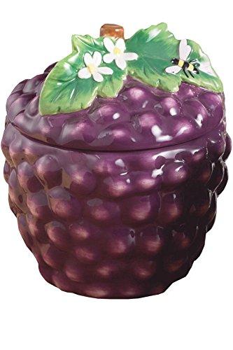 Set Of 3 Purple Ceramic Grape Canister Set with Tight Lids for Kitchen or Bathroom