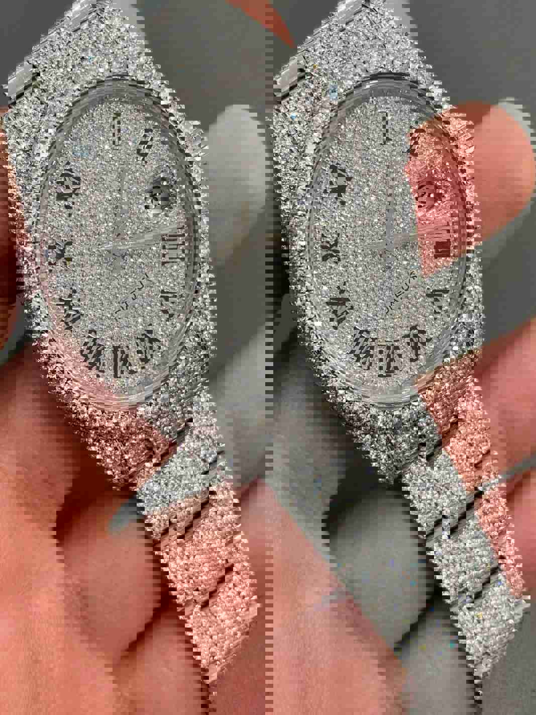 Hip Hop Style Bust Down Stainless Steel Moissanite Watch