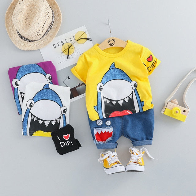 MOF Kids Baby Boy Summer Outfit - Cartoon Print T-Shirt & Shorts