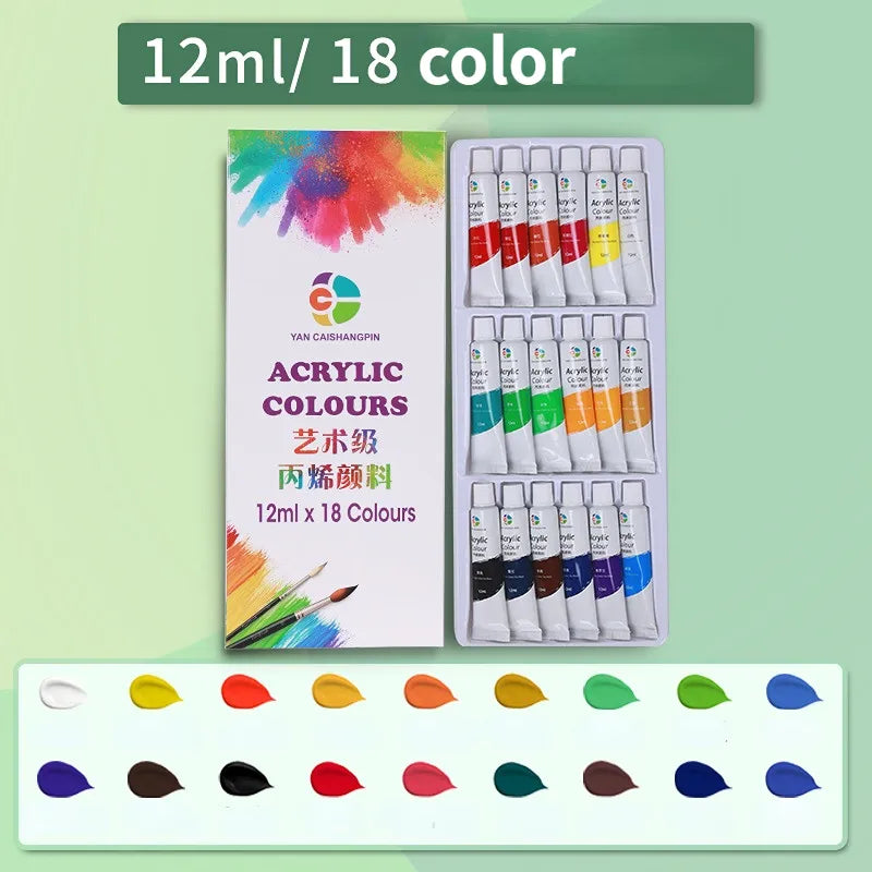 Acrylic Paint Set 12/18/24/36 Colors - 12ml Tube for Artists, Clothing & Painting