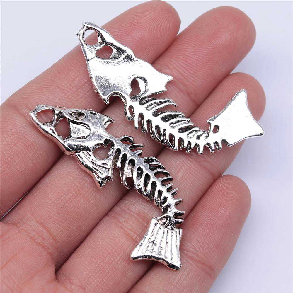 4pcs 52mm Big Fish Bone Charms Antique Silver Color Pendant for Jewelry Making