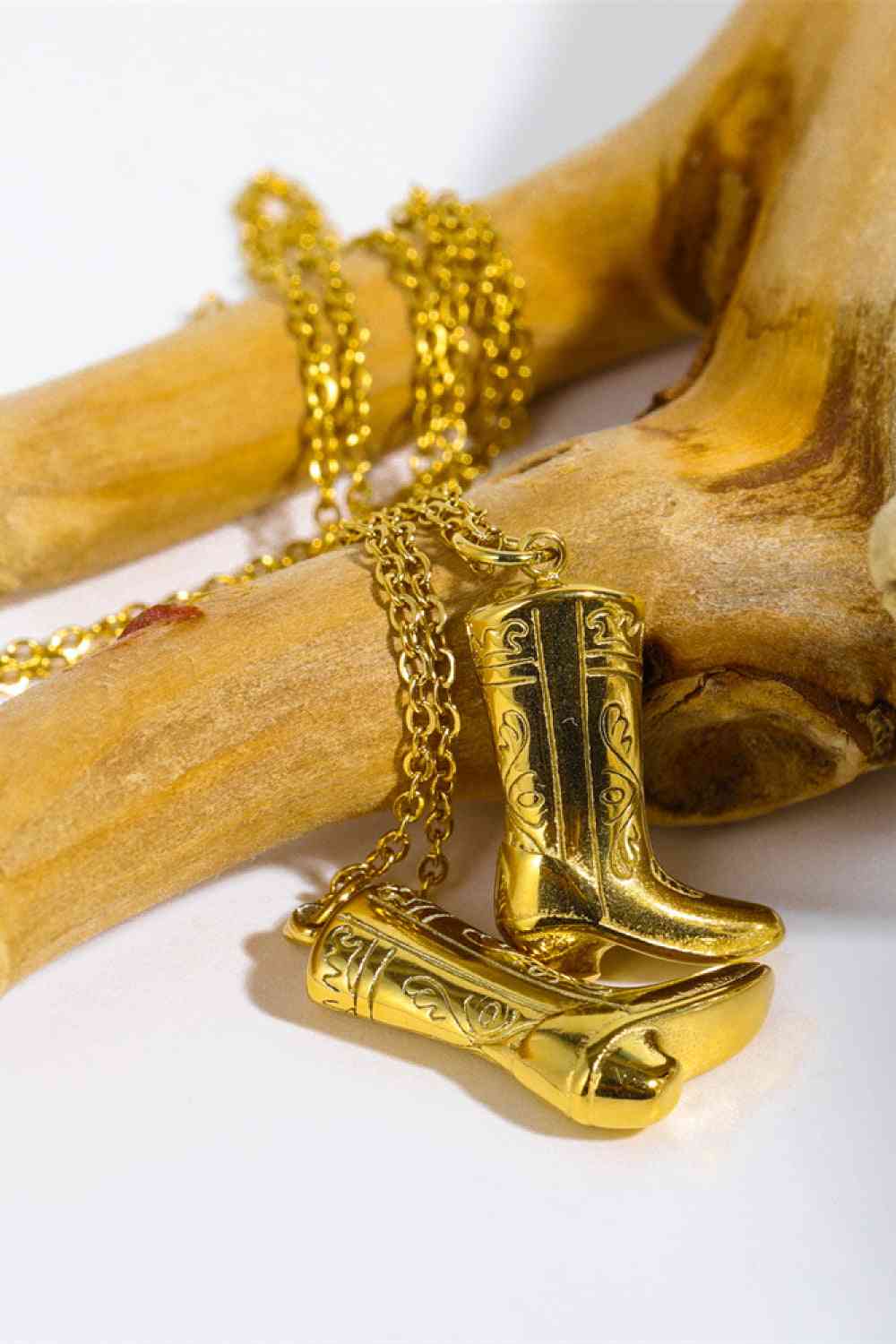 Cowboy Boot Pendant Stainless Steel Necklace - 18K Gold-Plated Retro Style