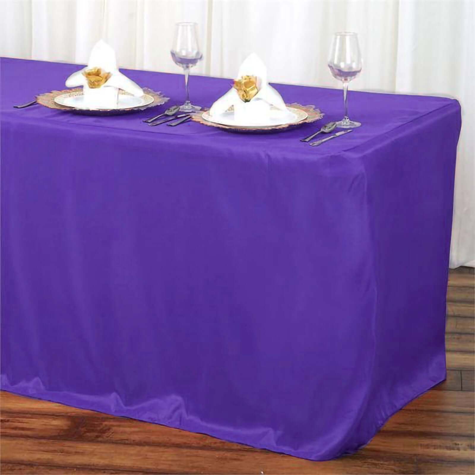 6ft Purple Fitted Polyester Rectangular Table Cover