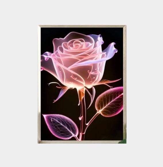 Diamond Painting Kit - Glass Rose Pink Neon Floral DIY Craft