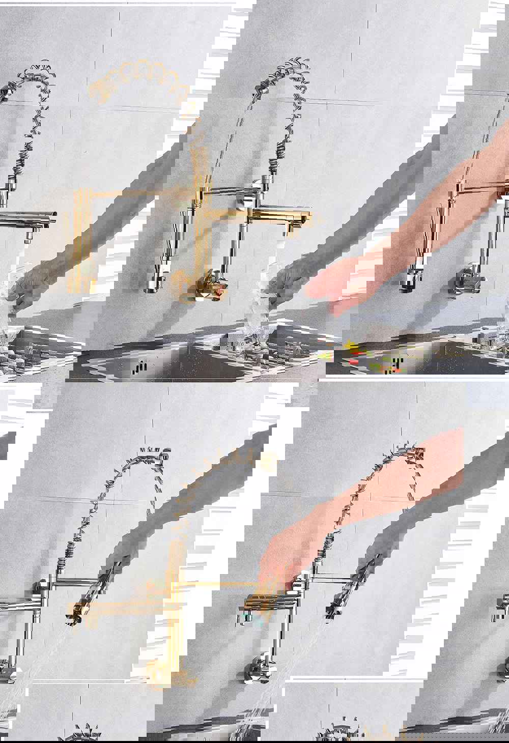 MIRODEMI® Wall Mounted Swivel Side Sprayer Dual Spout Kitchen Tap