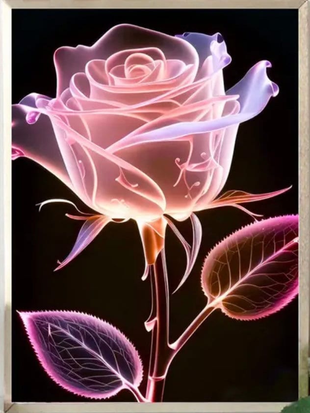 Diamond Painting Kit - Glass Rose Pink Neon Floral DIY Craft