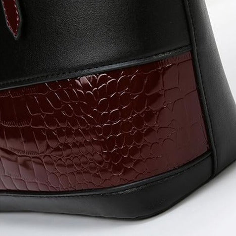 Stylish Large Capacity Crocodile Patchwork PU Leather Purse and Bag Set