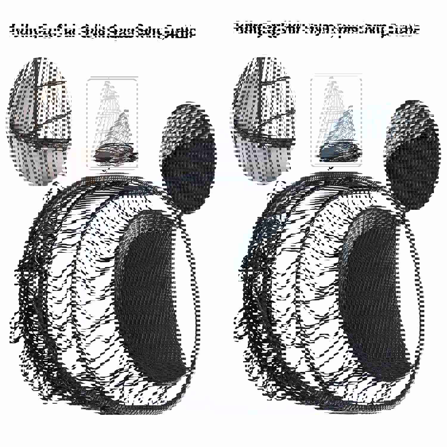 Large Folding Hanging Egg Chair with Stand for Outdoor Patio, Grey Cushion, 330LBS Capacity