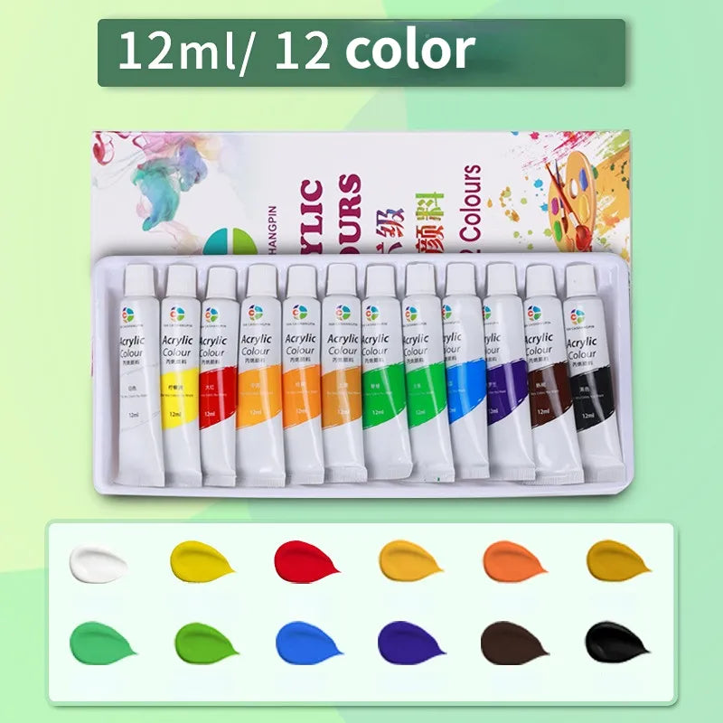 Acrylic Paint Set 12/18/24/36 Colors - 12ml Tube for Artists, Clothing & Painting