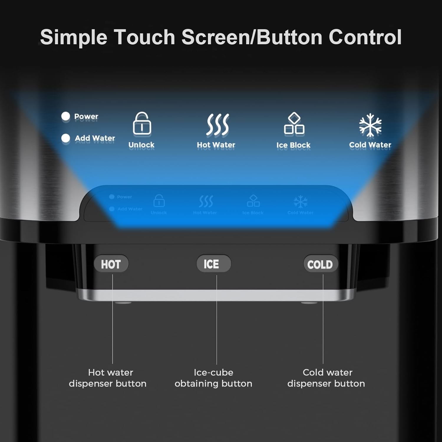3 in 1 Portable Ice Maker with Hot/Cold Water Dispenser, 12 Cubes in 7 Mins, 44Lbs/24H Stainless Steel Nugget Ice Maker for Home Bar/Camping/RV