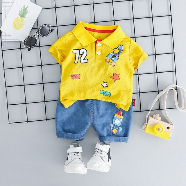 MOF Kids Baby Boy Summer Outfit - Cartoon Print T-Shirt & Shorts