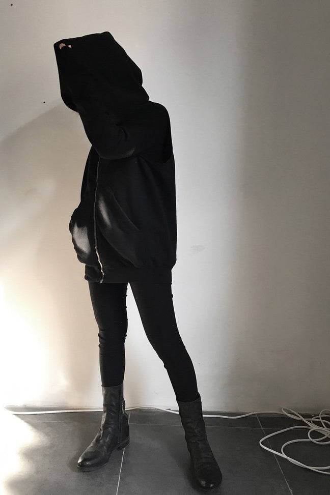 Drkshdw by Rick Owens Woven Sweater-Mountain Zone Hoodie DU17S5286 F 09 Black