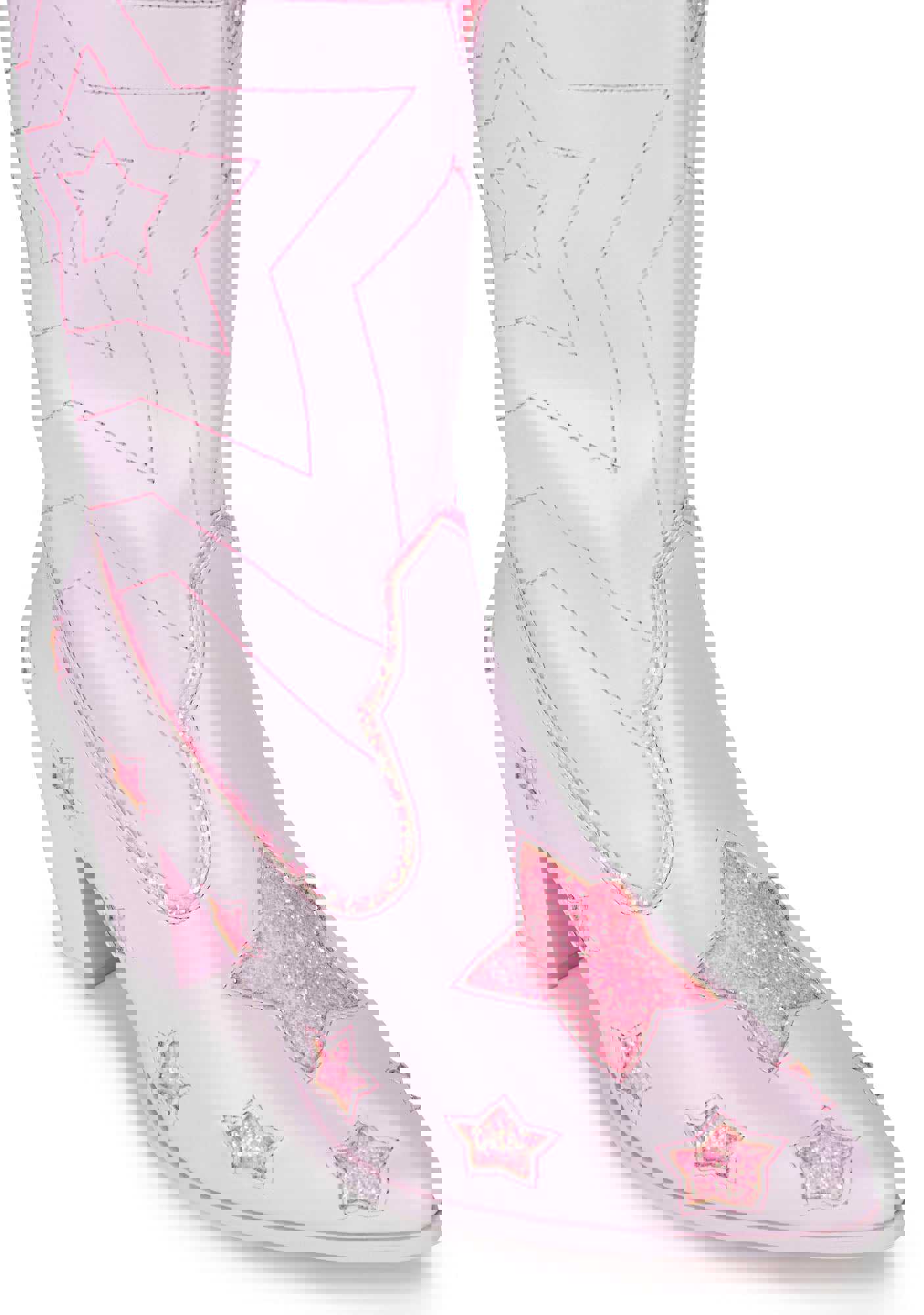 Pearl Star Space Cowgirl Boots - Pink Vegan Leather with Glitter Stars