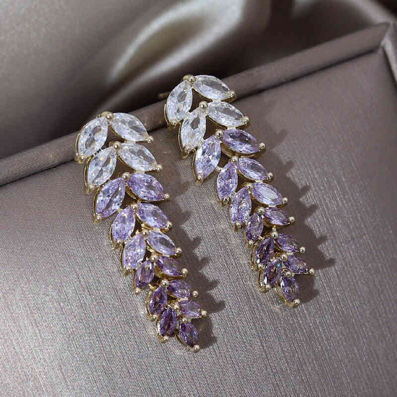 14K Gold Plating Gradient Color Zircon Wheat Ear Tassel Earrings - Elegant Women's Party Accessories