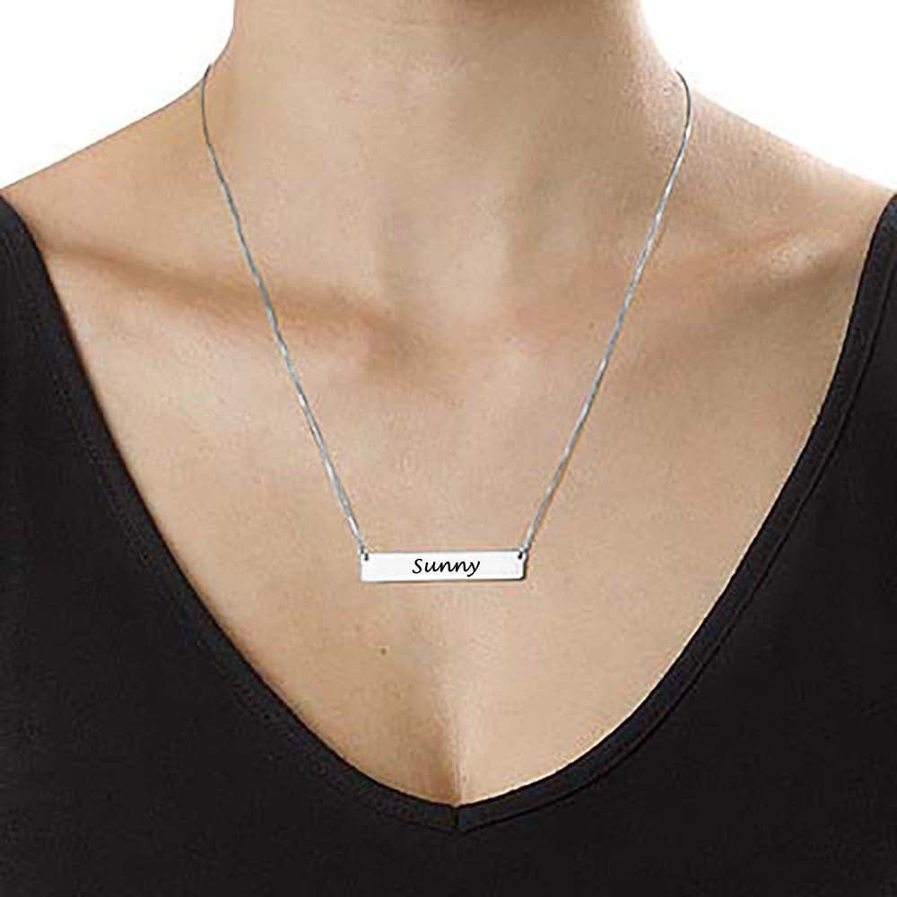 Custom Text Bar Necklace - Personalized Silver Name Jewelry for Mother's Day Gift