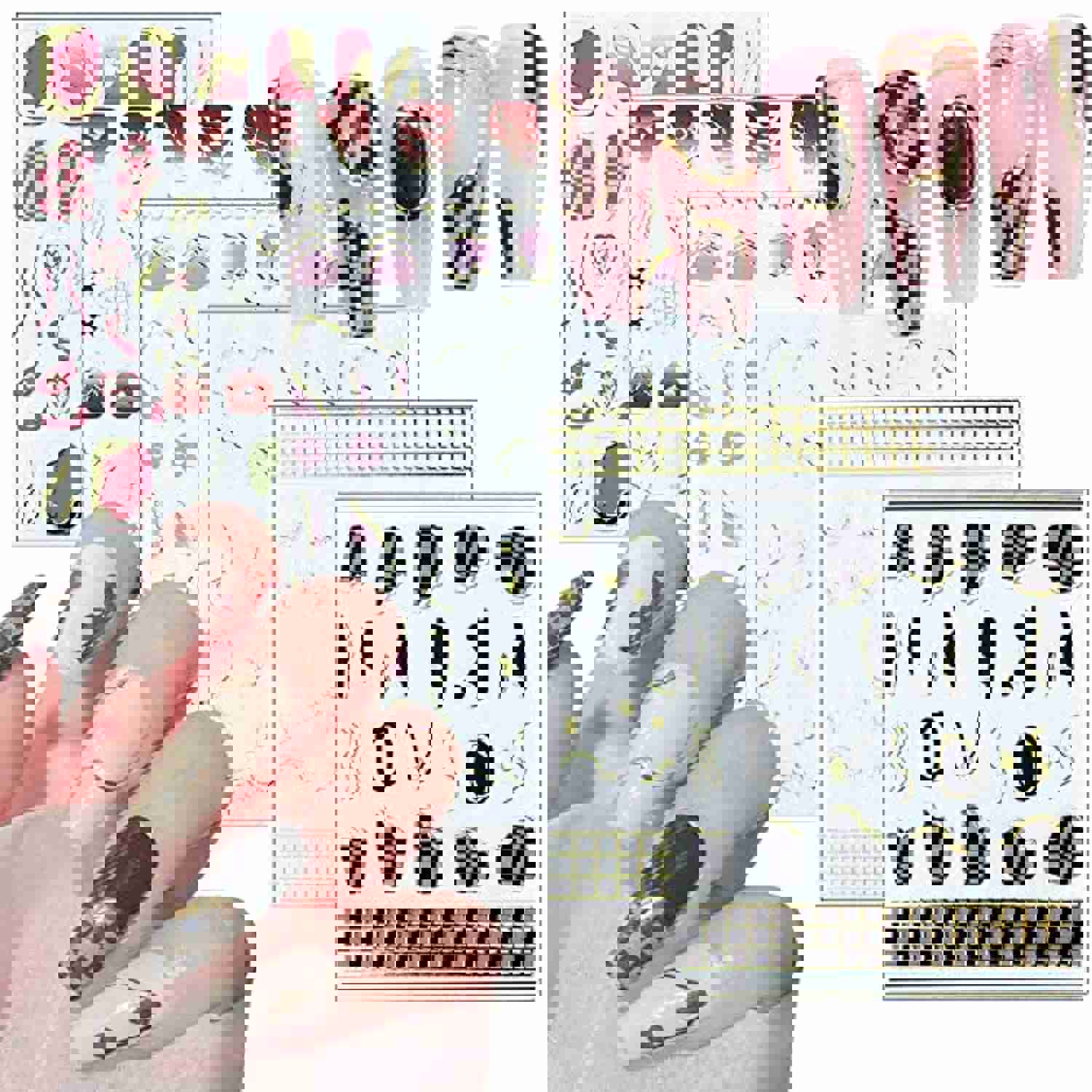 6 Sheets Gold Nail Art Stickers - 3D Metallic Self-Adhesive Nail Decals for French Manicure