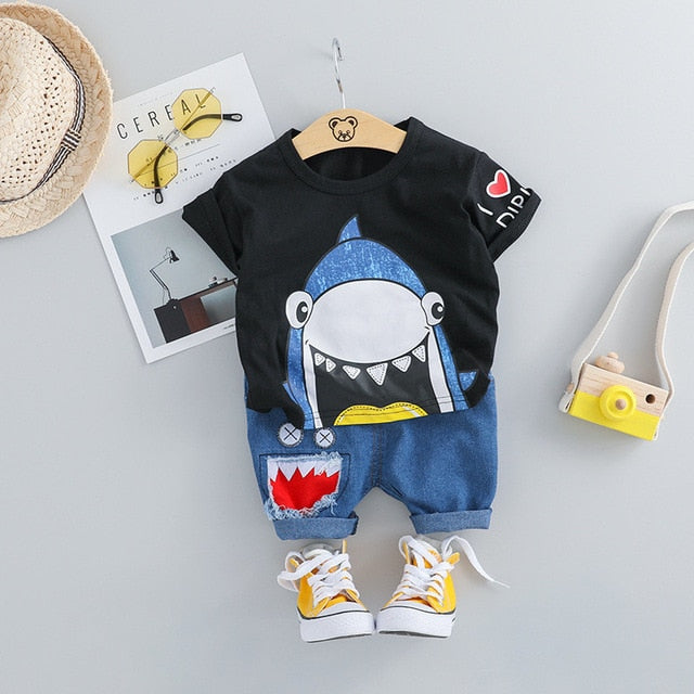 MOF Kids Baby Boy Summer Outfit - Cartoon Print T-Shirt & Shorts