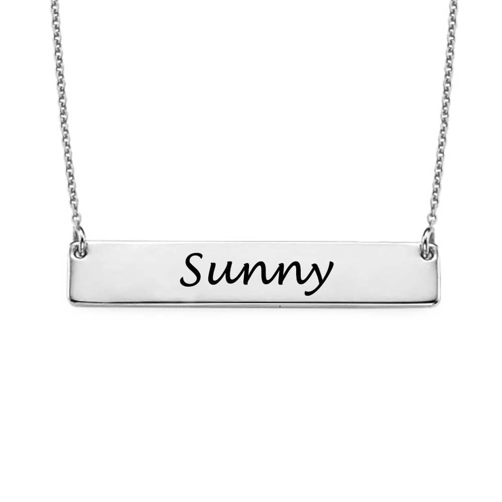 Custom Text Bar Necklace - Personalized Silver Name Jewelry for Mother's Day Gift