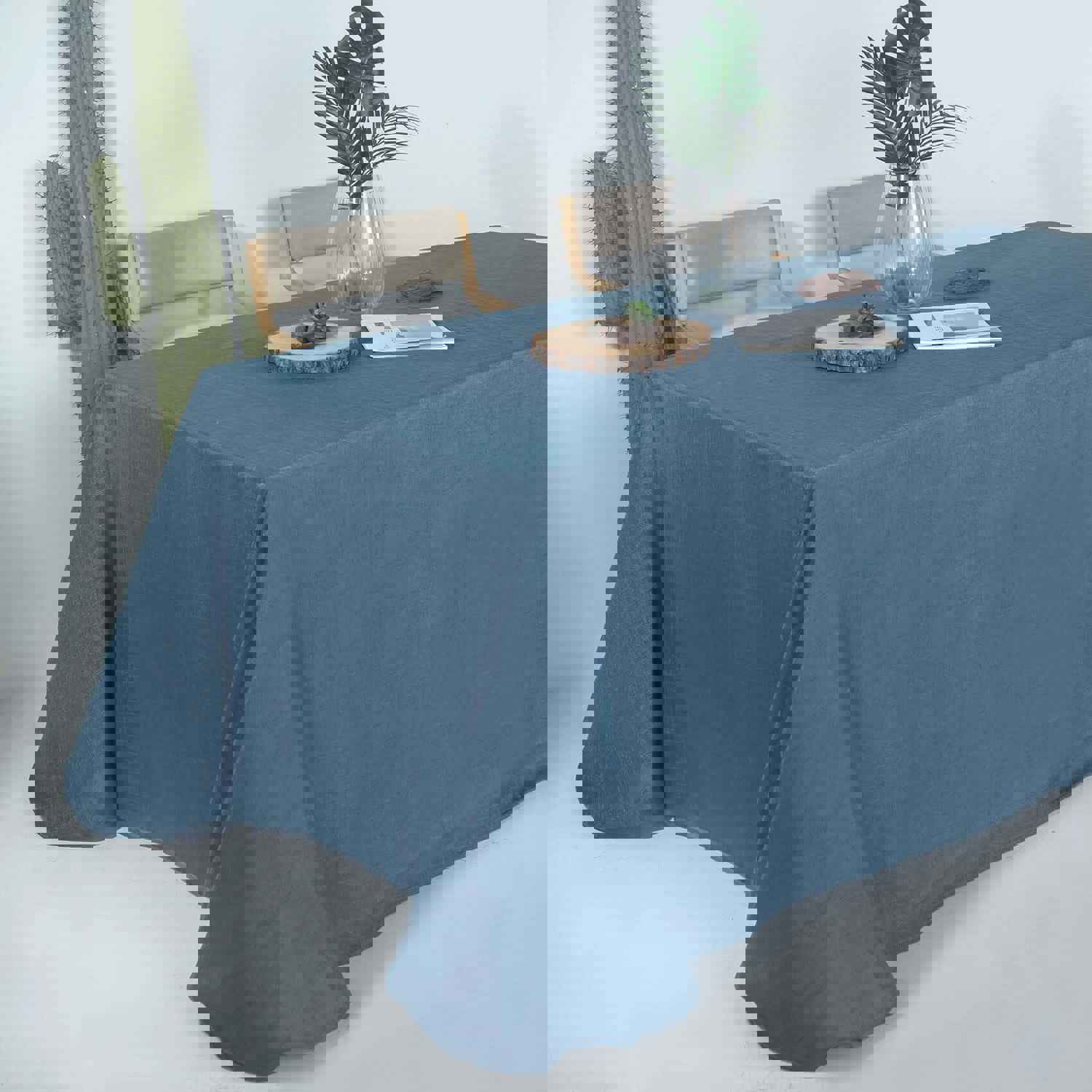 Blue Seamless Rectangular Tablecloth - Linen Look, Wrinkle Resistant (90x132)