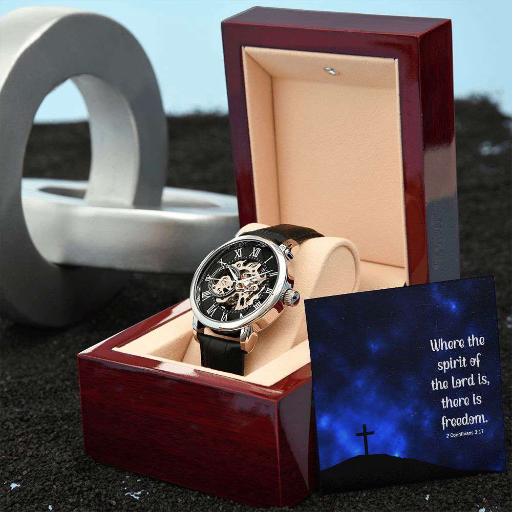 Men's Luxury Openwork Watch with Genuine Leather Strap