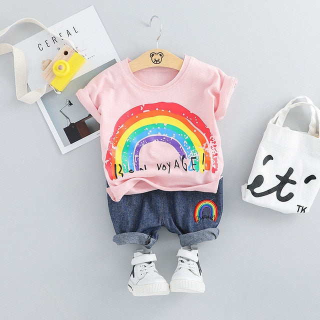 MOF Kids Baby Boy Summer Outfit - Cartoon Print T-Shirt & Shorts