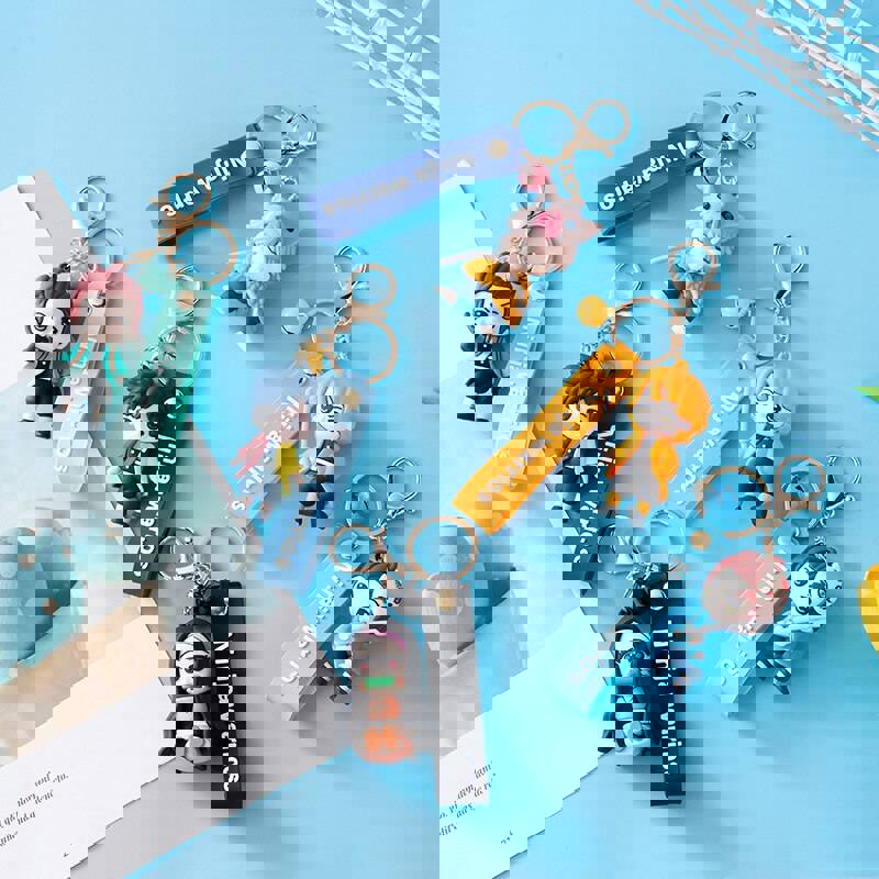 Demon Slayer Hashibira Inosuke Kamado Tanjirou Cosplay Keychain Silica Gel Pendant Key Ring Prop