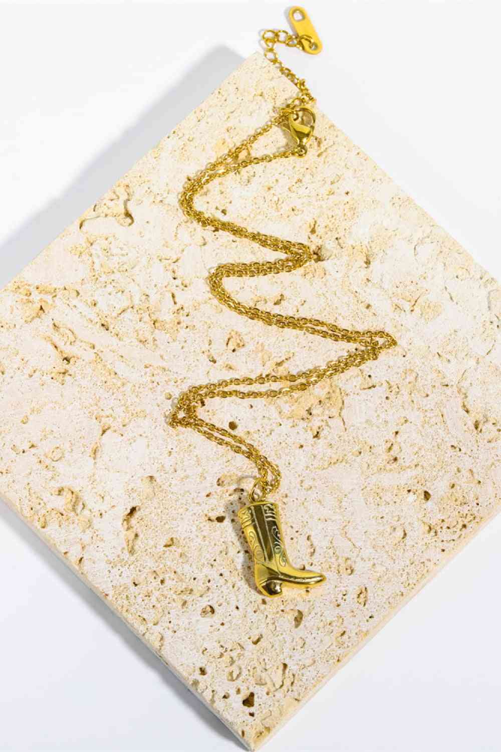 Cowboy Boot Pendant Stainless Steel Necklace - 18K Gold-Plated Retro Style