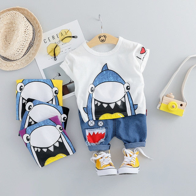MOF Kids Baby Boy Summer Outfit - Cartoon Print T-Shirt & Shorts