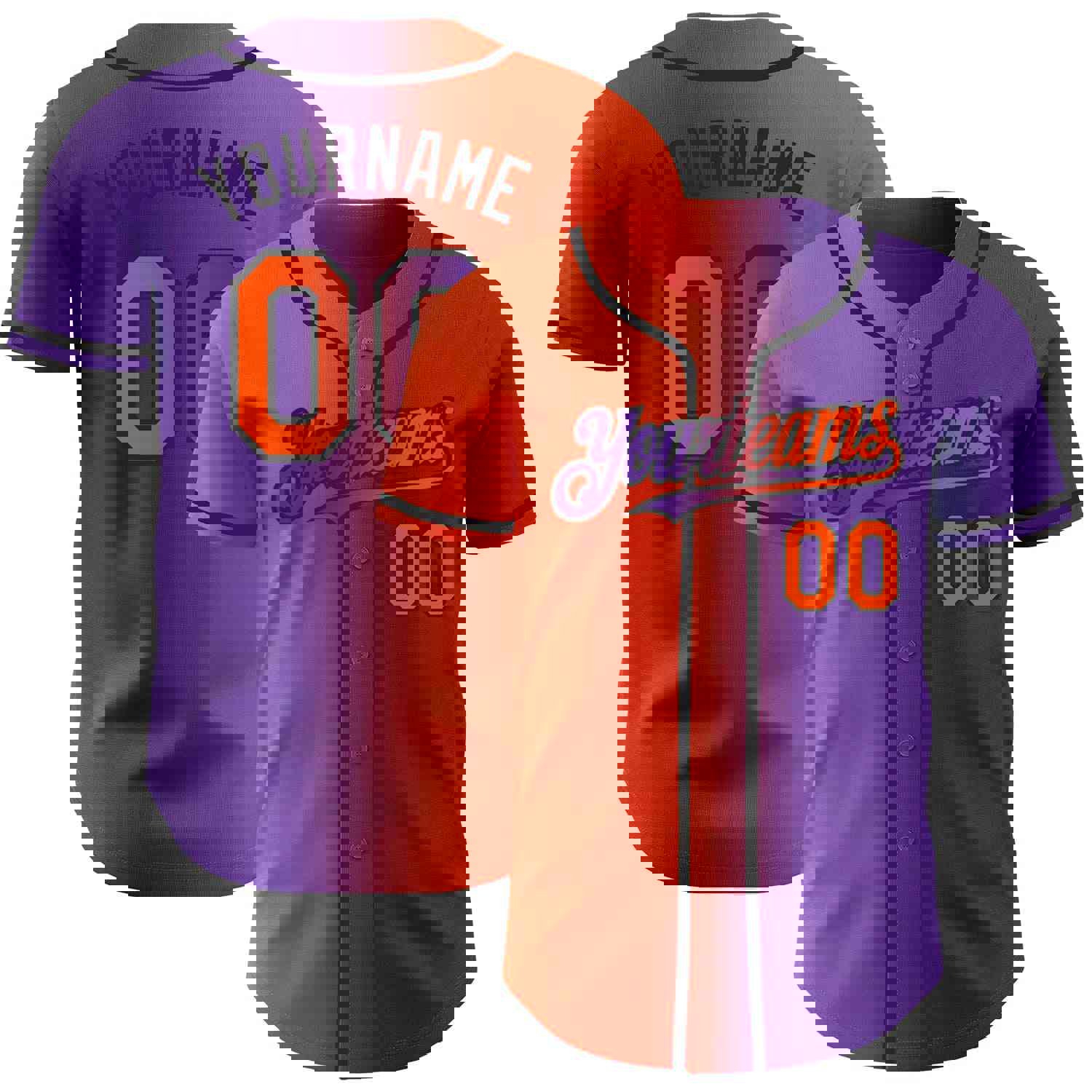 Custom Purple Orange-Black Authentic Gradient Fashion Baseball Jersey
