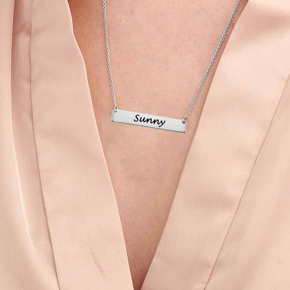 Custom Text Bar Necklace - Personalized Silver Name Jewelry for Mother's Day Gift