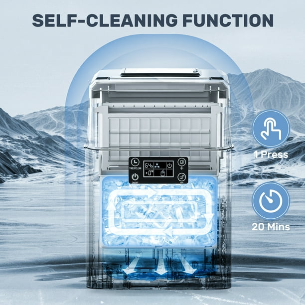 KISSAIR Countertop Ice Maker, 44Lbs/24H Self-Cleaning Ice Machine with Ice Scoop & Basket, Ideal for Home/Kitchen/Office