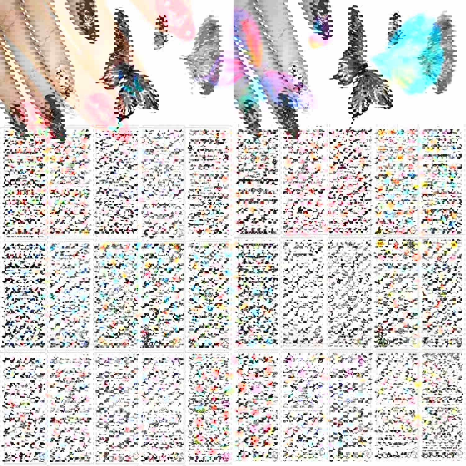 30 Sheet 3D Colorful Butterfly Nail Art Stickers with Tweezer for DIY Manicure Decorations