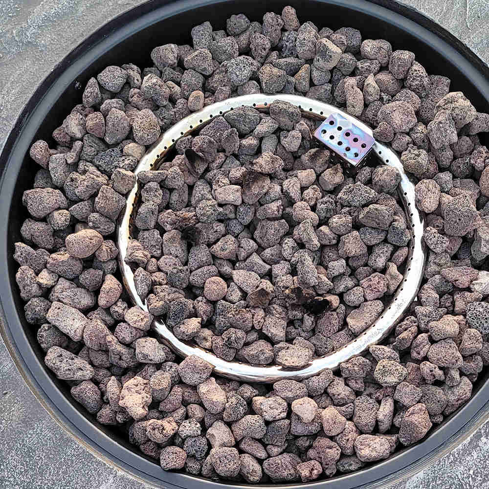 PHI VILLA 32 Inch 50,000 BTU Outdoor Terrafab Square Gas Fire Pit Table With Lid & Lava Rocks & PVC Cover