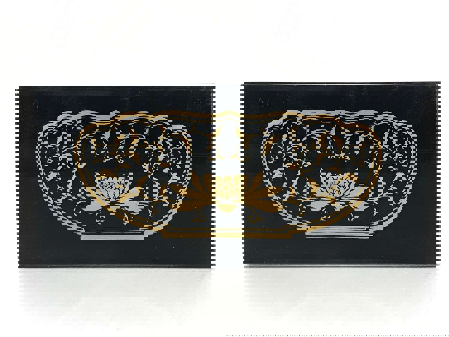 Vintage Japanese Wooden Buddhist Statue Stand - Black Rectangular Box with Gold Lotus Design