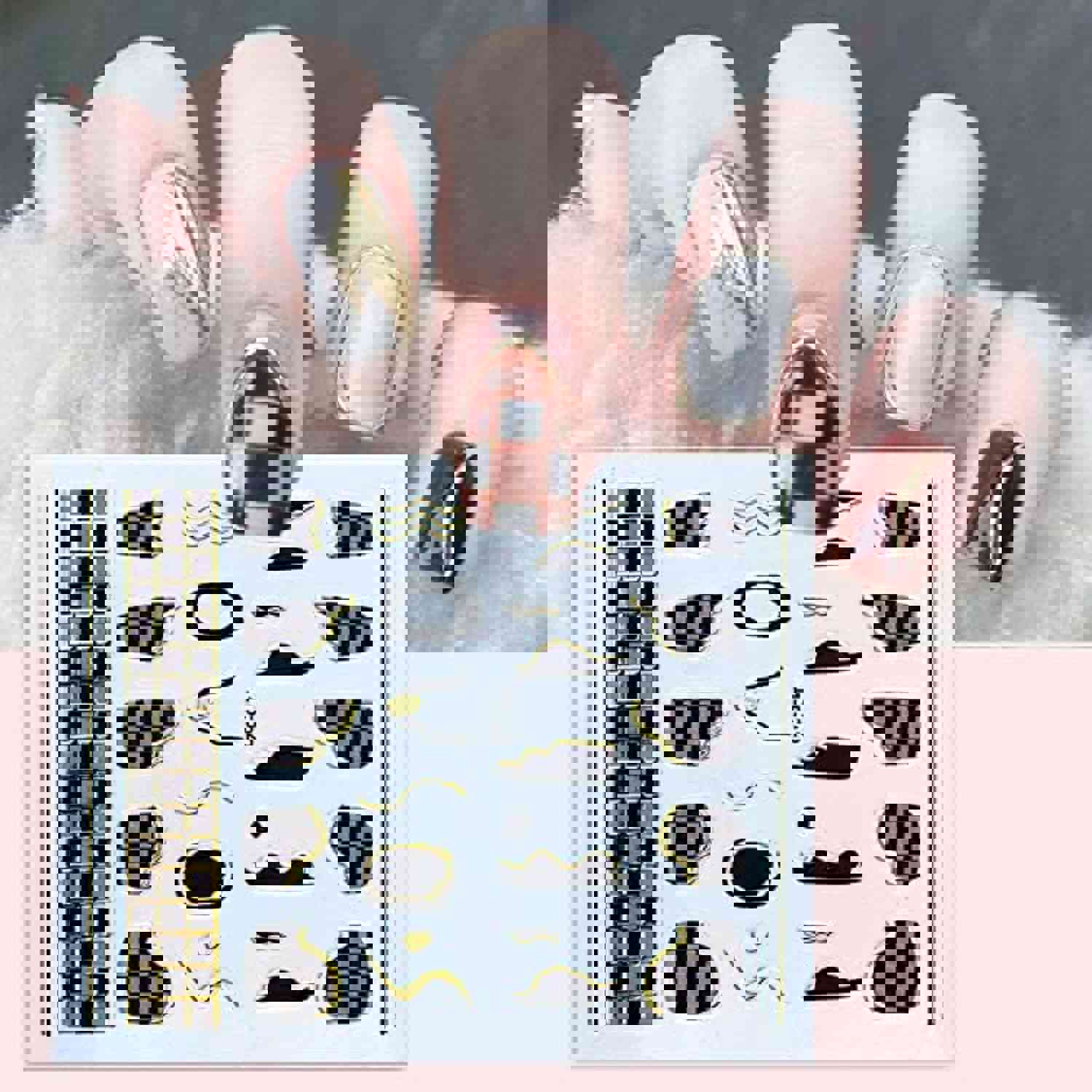 6 Sheets Gold Nail Art Stickers - 3D Metallic Self-Adhesive Nail Decals for French Manicure