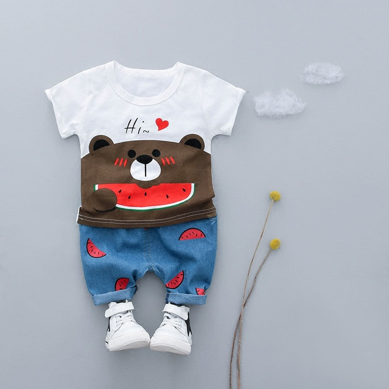 MOF Kids Baby Boy Summer Outfit - Cartoon Print T-Shirt & Shorts