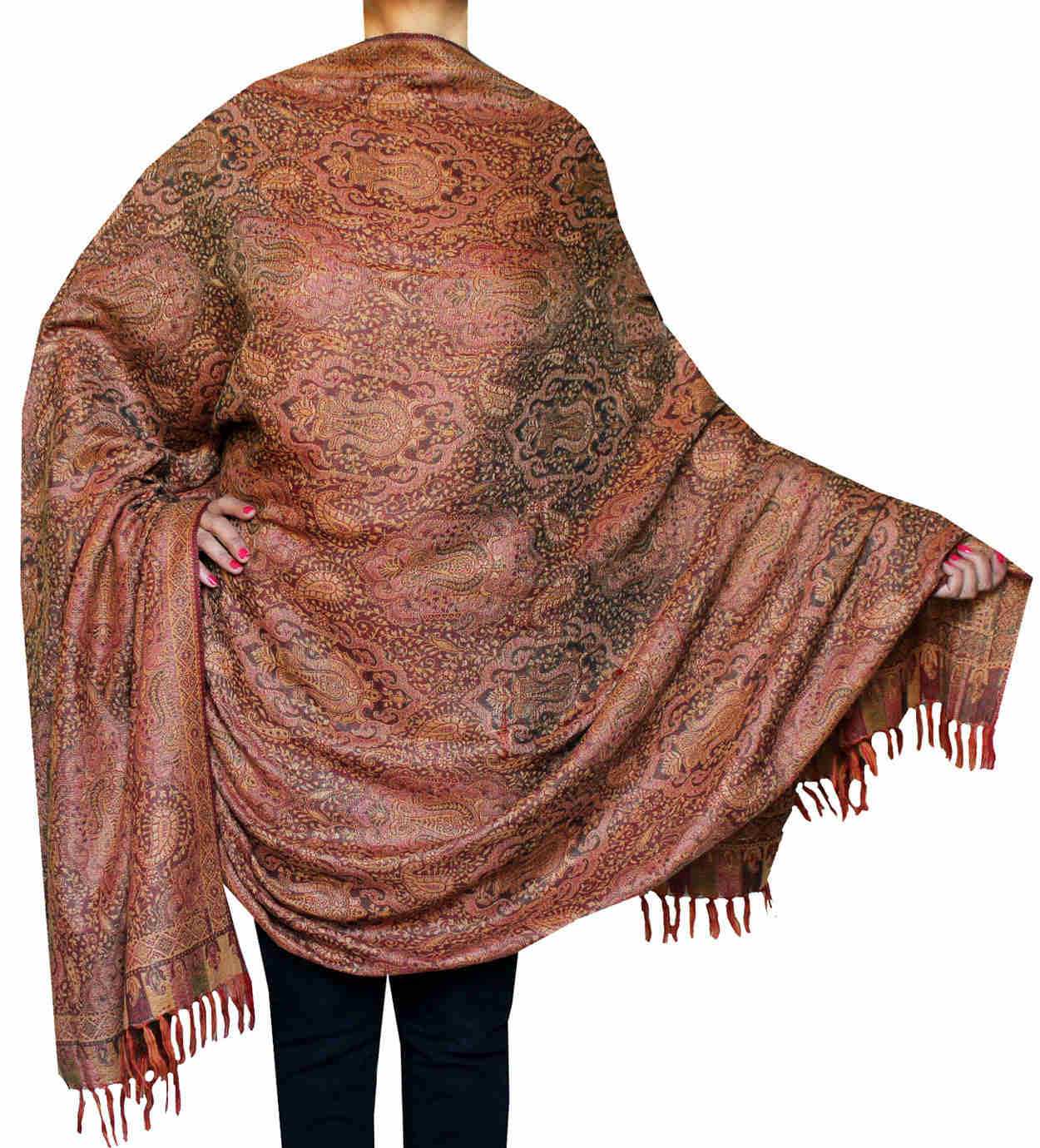Women's Wool Jamawar Shawl Scarves - Handwoven in Kashmir (82 x 42 inches)