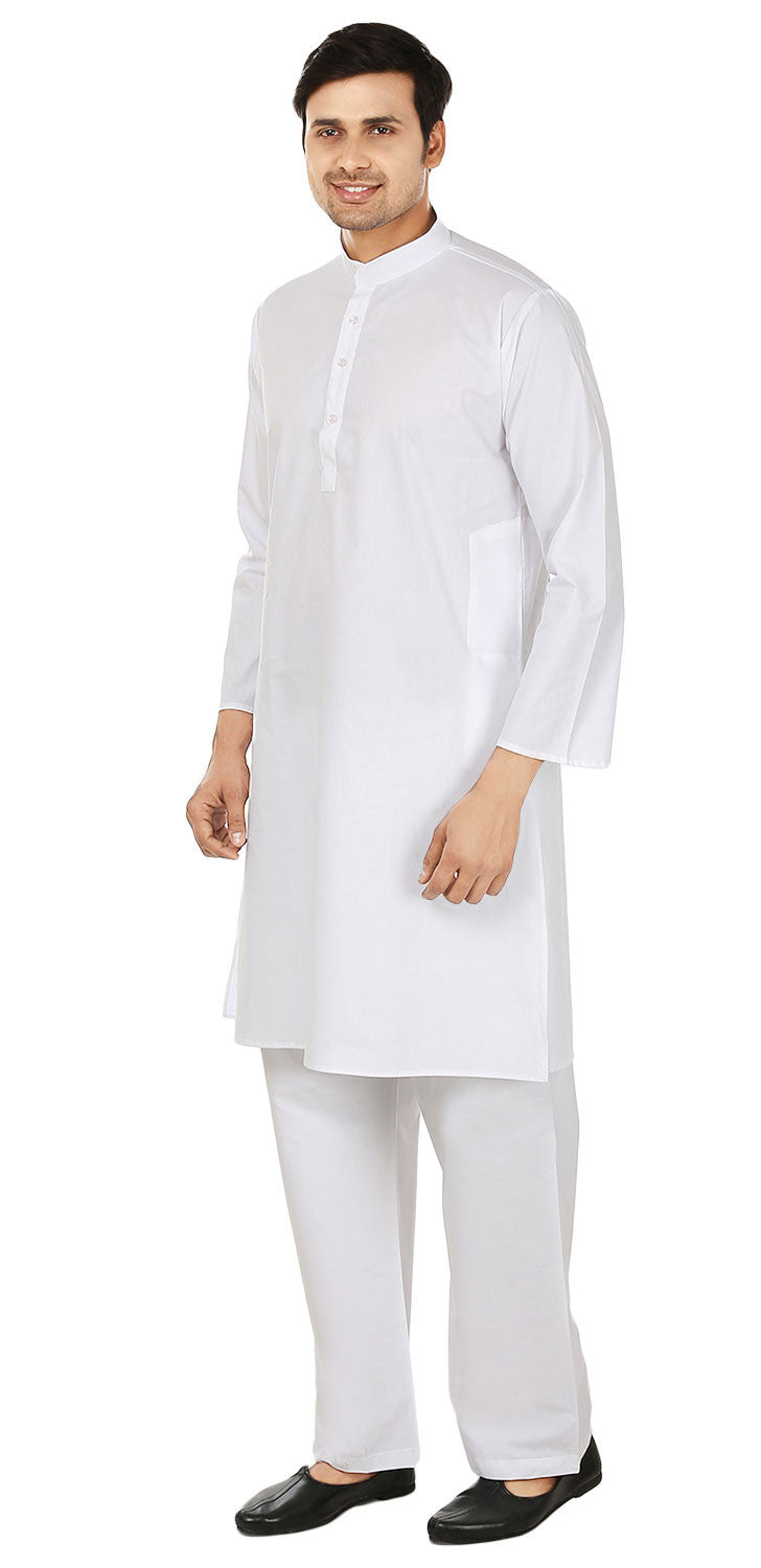 Men's Kurta Pajama Cambric Cotton India Clothing (White)