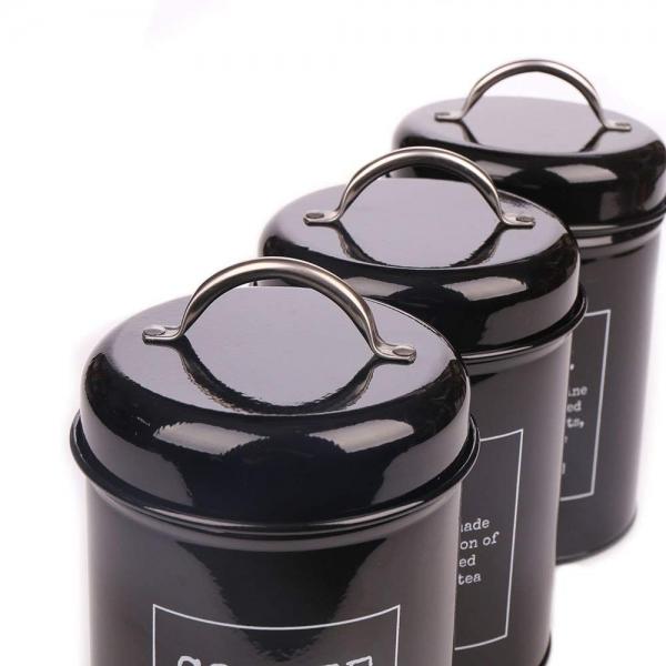 3-Piece Metal Food Storage Tin Set for Coffee, Tea, and Sugar with Airtight Lid