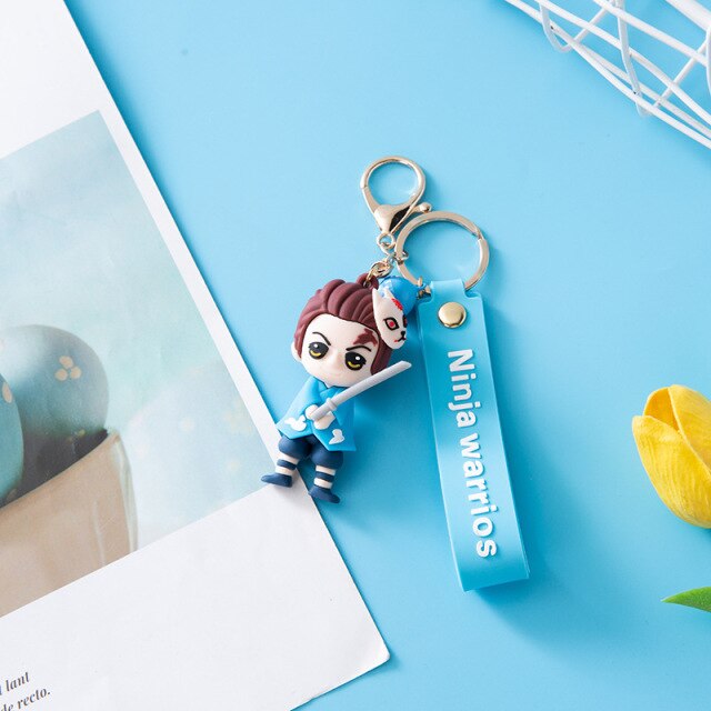 Demon Slayer Hashibira Inosuke Kamado Tanjirou Cosplay Keychain Silica Gel Pendant Key Ring Prop