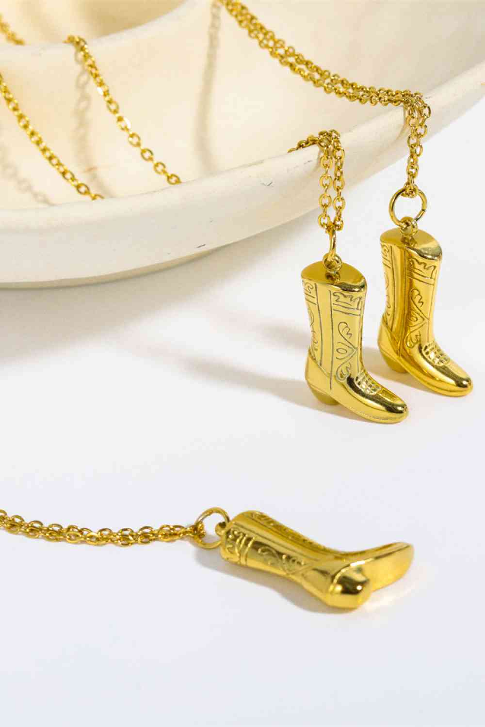 Cowboy Boot Pendant Stainless Steel Necklace - 18K Gold-Plated Retro Style
