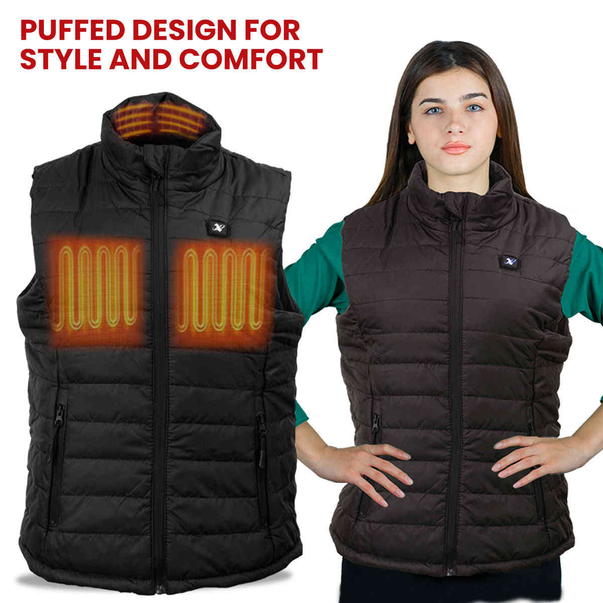 Nexgen Heat Womens NXL4301SET Puffer Black Heated Vest with Rechargeable Battery