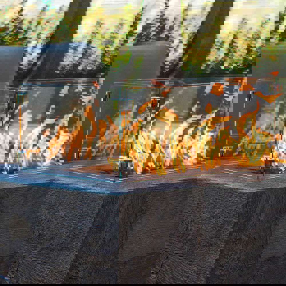 Top Fires Catalina Rectangular Wood Grain GFRC Direct Spark Gas Fire Pit Table